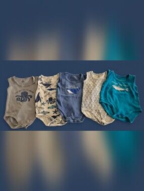 Touched By Nature Set Of 5 Ocean-Themed Sleeveless Bodysuits 18 Months